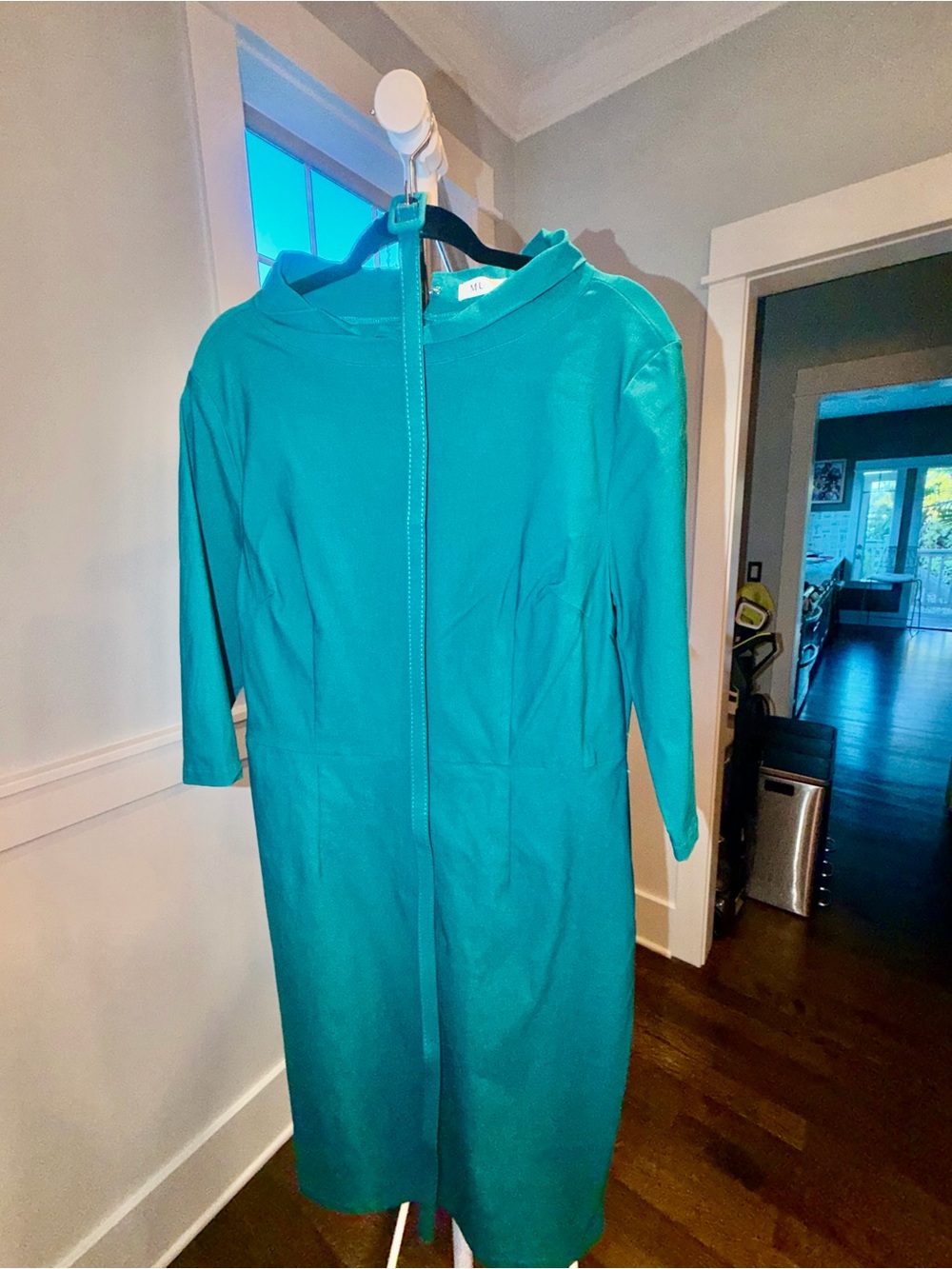 Women's 1950s Vintage 3/4 Sleeve Elegant Collar Dress - Teal - XXL/16-18